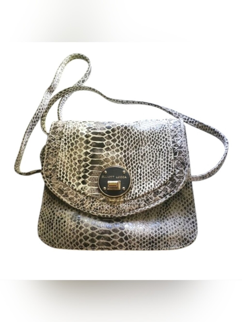 Elliott Lucca Genuine Leather Black and Gray Snake Print Crossbody. Nwot